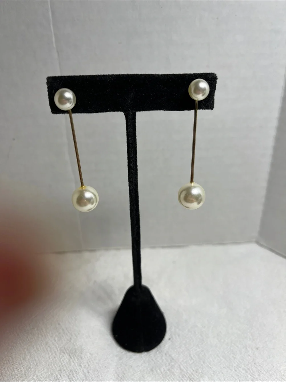 Pearl Drop Bar Earrings - White Faux Pearl